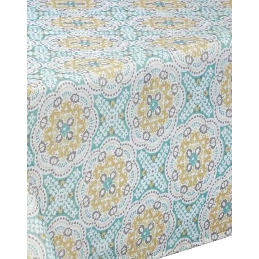 Waverly Fabric Tablecloth Astrid Green Gold Medallion Summer Spring 60x84"